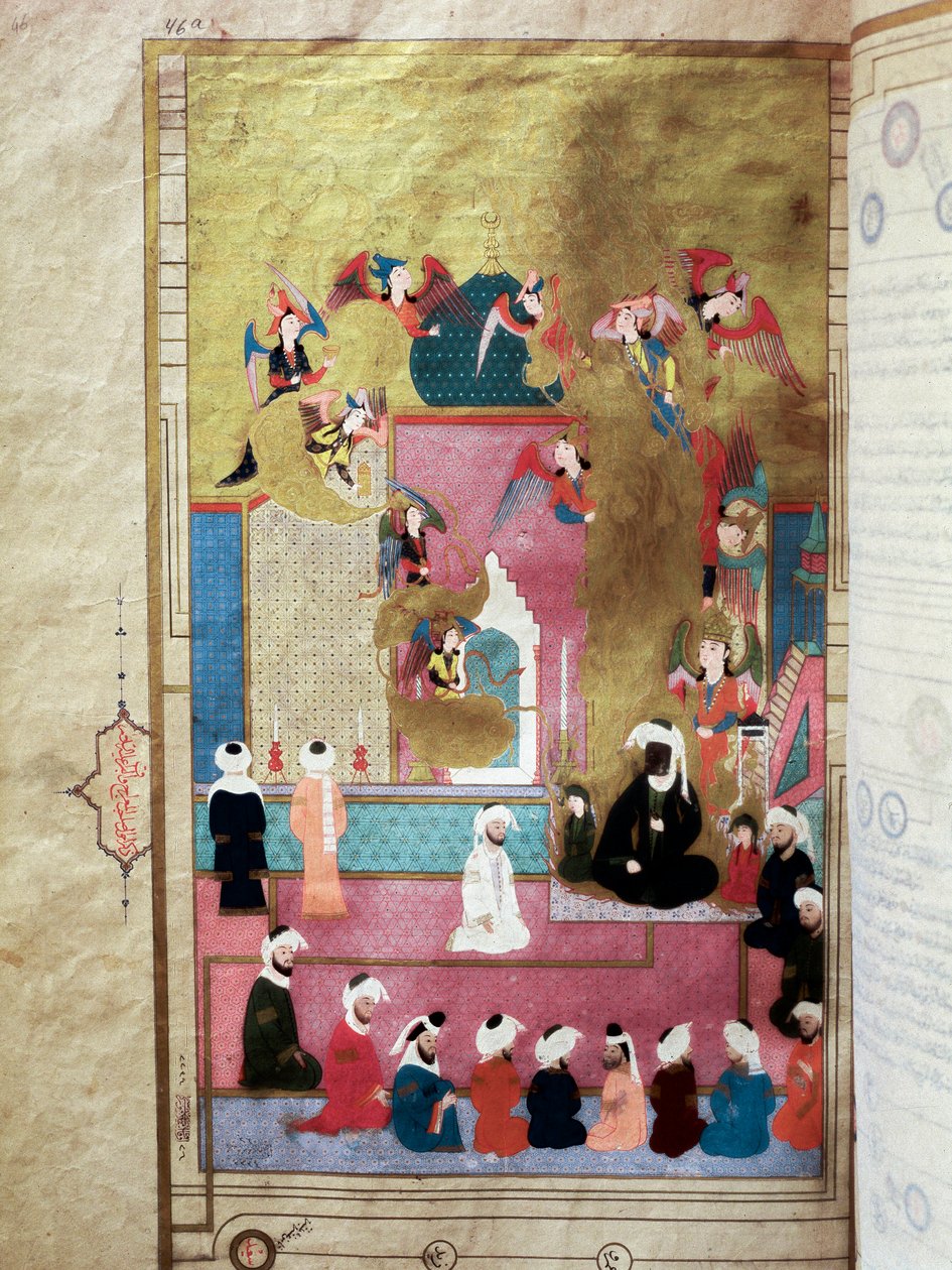 The Prophet Muhammad during the Mirac, his ascent to the seventh sky by Turkish School