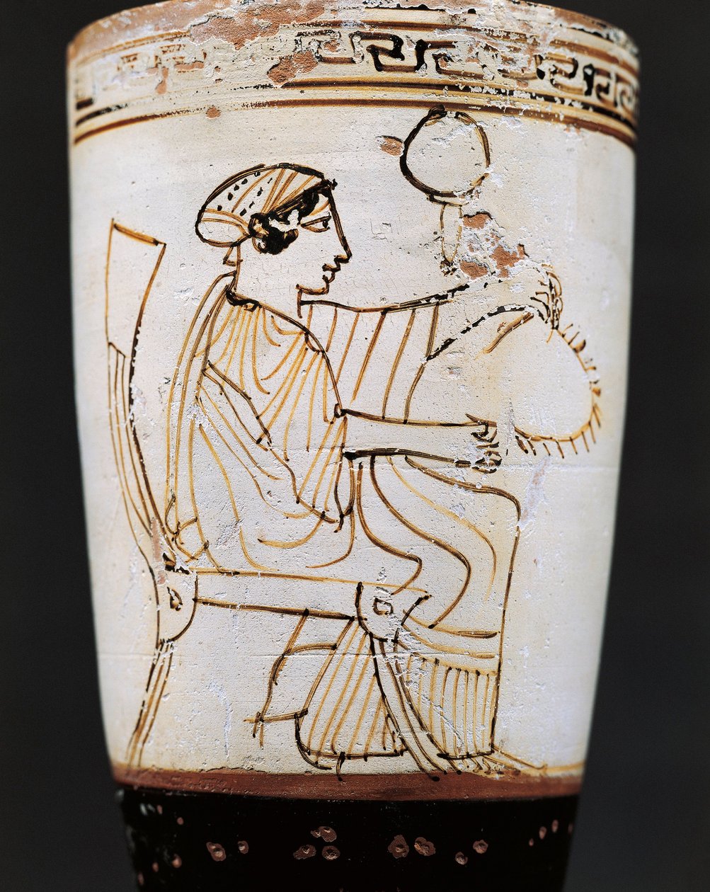 Lekythos, oil flask depicting woman weaving crown, 5th century B.C. by Tymbos Painter (attr. to)