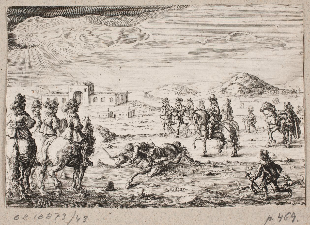 European Riders in an Open Landscape. In the Background a Caravanserai by Ubekendt