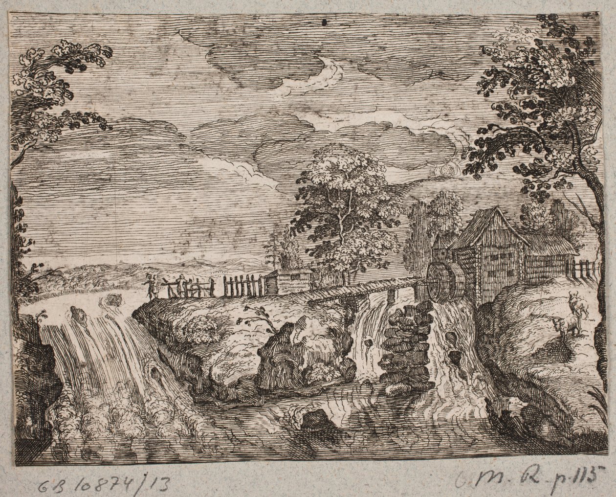 River with Rapids and a Watermill by Ubekendt