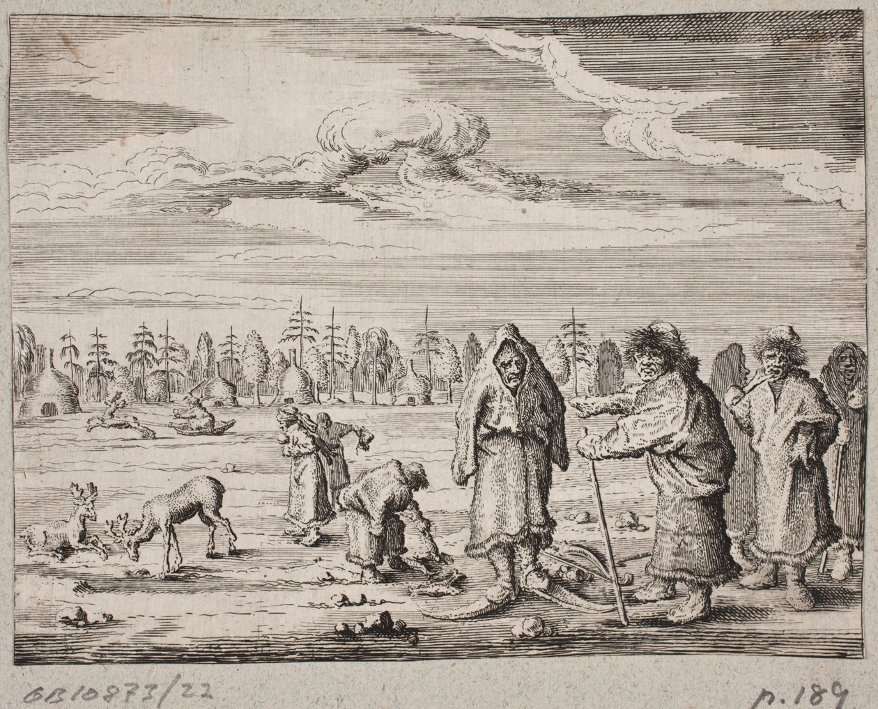 Nomads with Reindeer in a Snow-Covered Landscape by Ubekendt