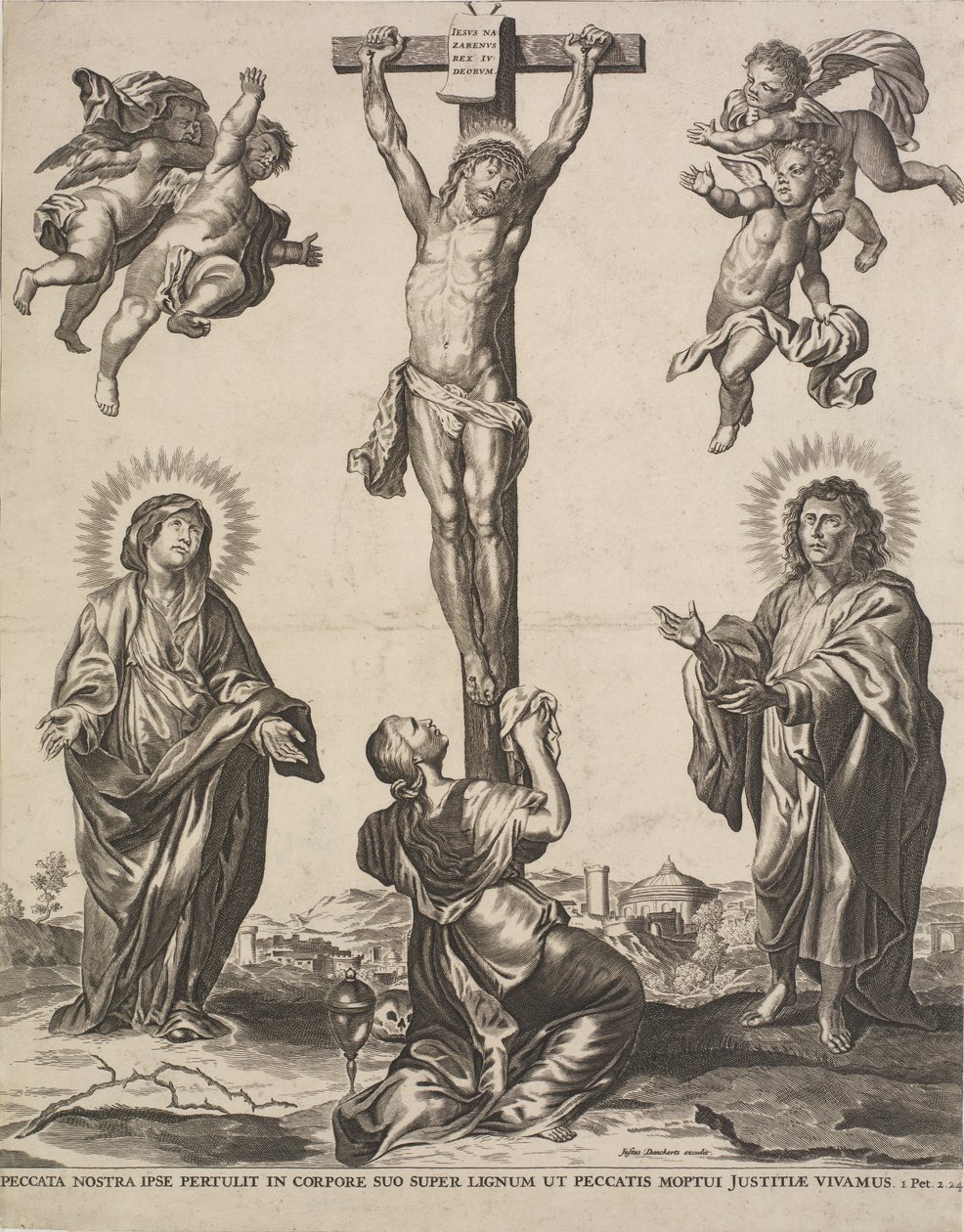 Christ on the Cross with the Virgin, Mary Magdalen, St John, and Four Angels by Ubekendt KKSgb5444