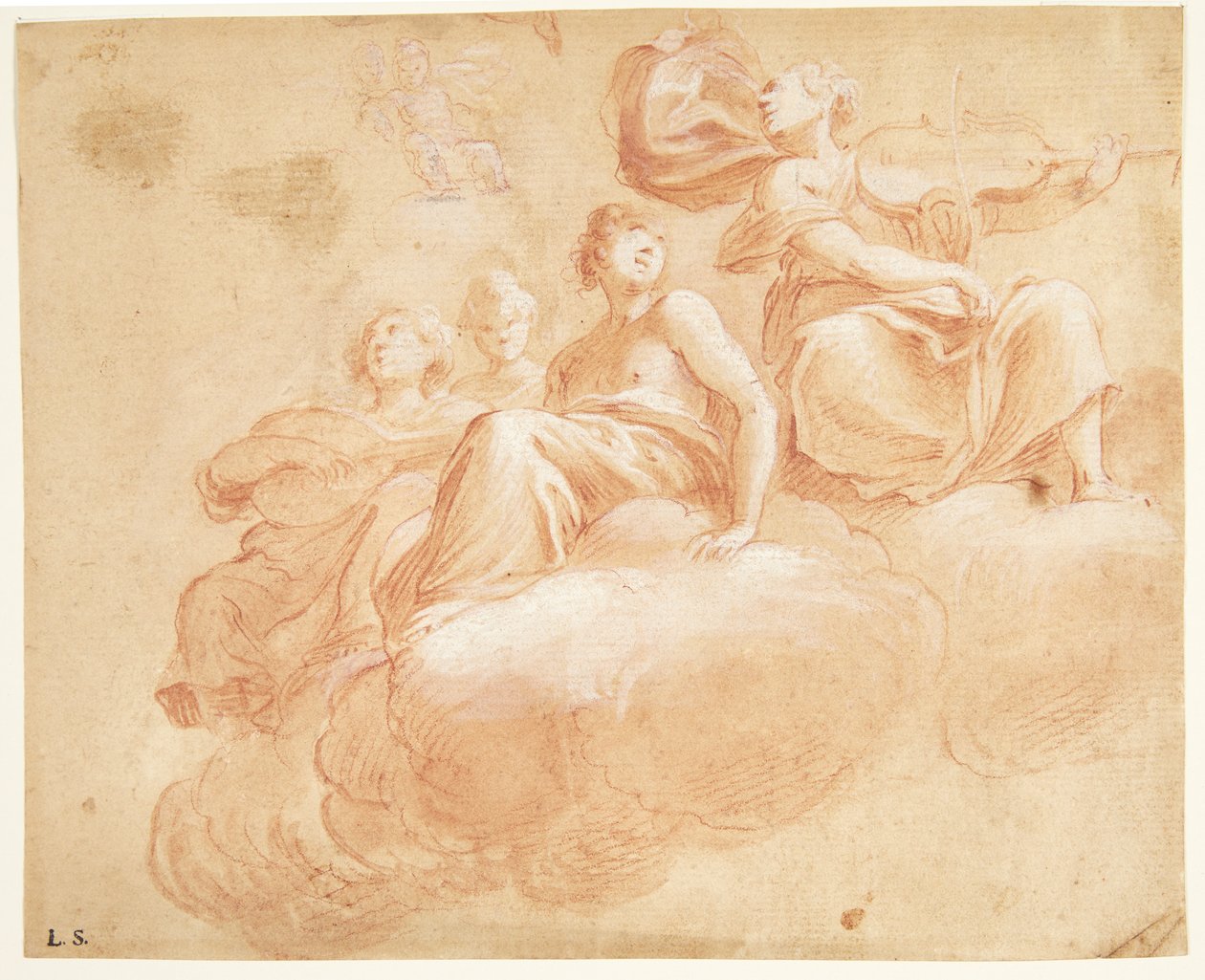 Figures Sitting on Clouds. Sketch for Allegory (?) by Ubekendt Ubekendt