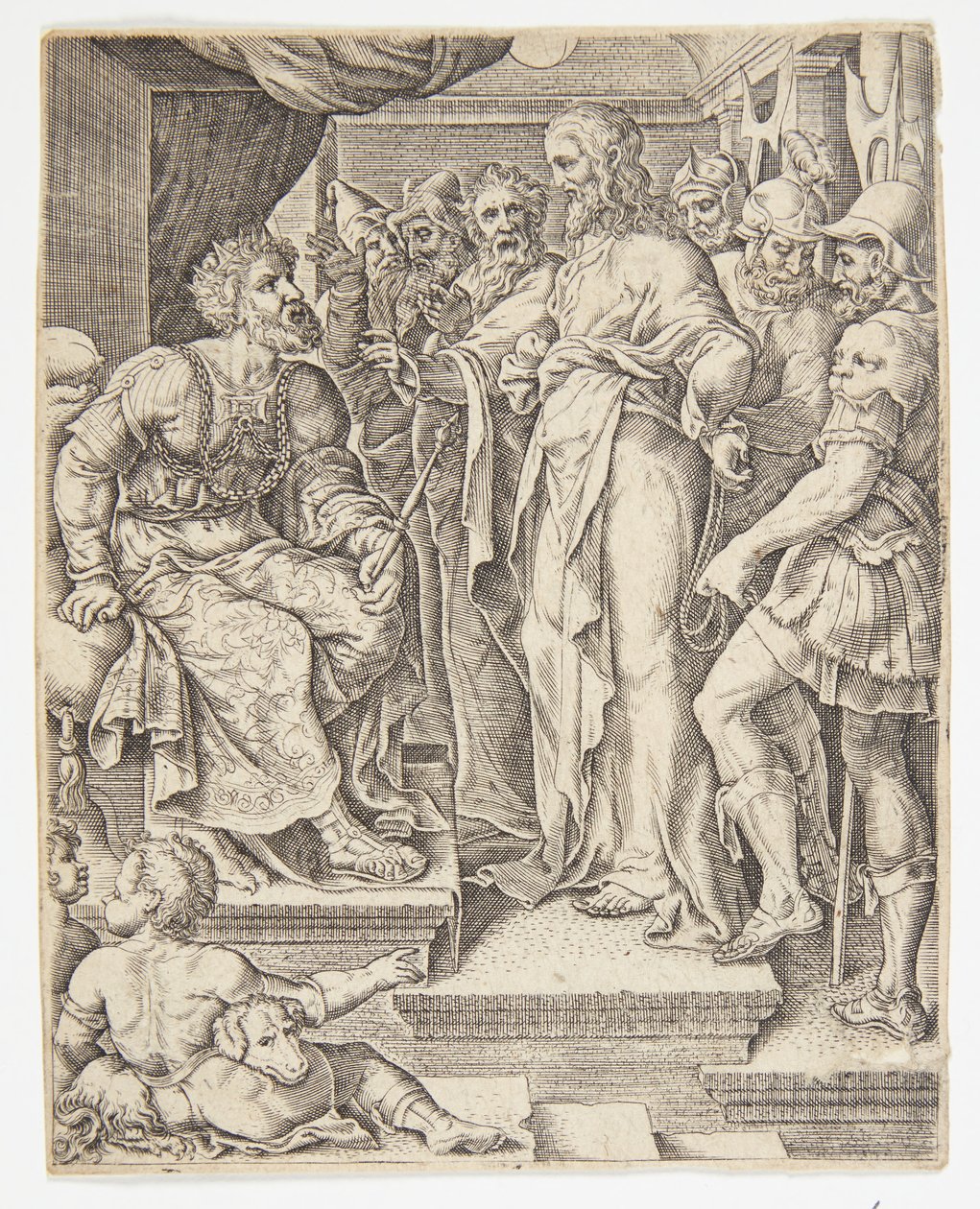 Christ before Herod by Ubekendt efter Dirck Volckertsz. Coornhert efter Maarten van Heemskerck