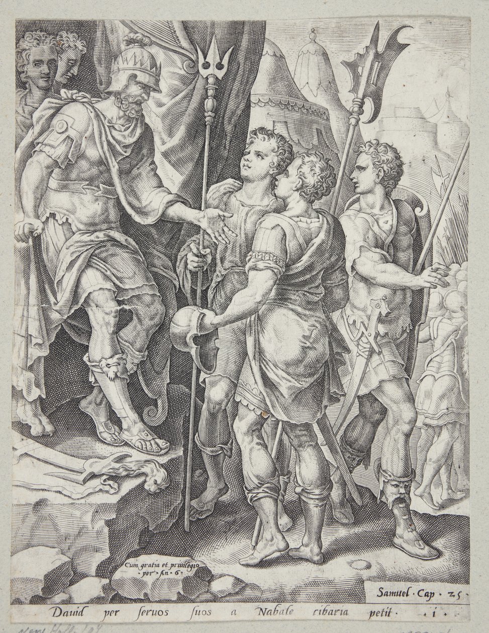 David Sending His Messengers to Nabal by Ubekendt efter Maarten van Heemskerck