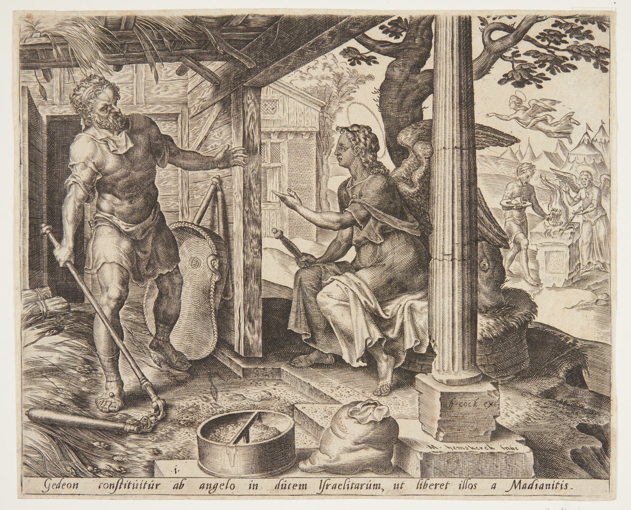 The angel appearing to Gideon by Ubekendt efter Maarten van Heemskerck