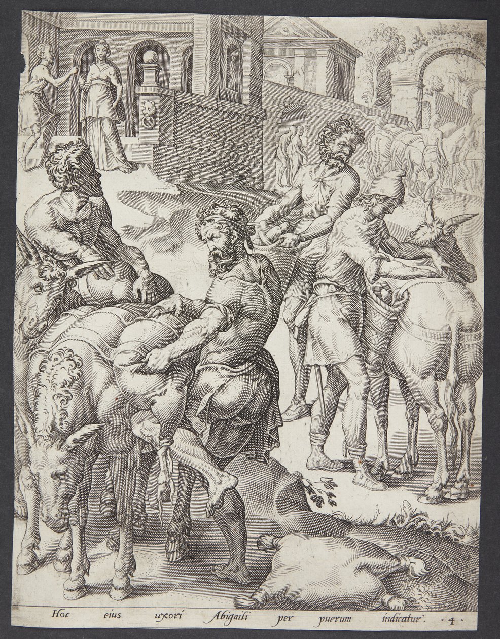The Servants of Abigail Loading the Asses with Food for David by Ubekendt efter Maarten van Heemskerck