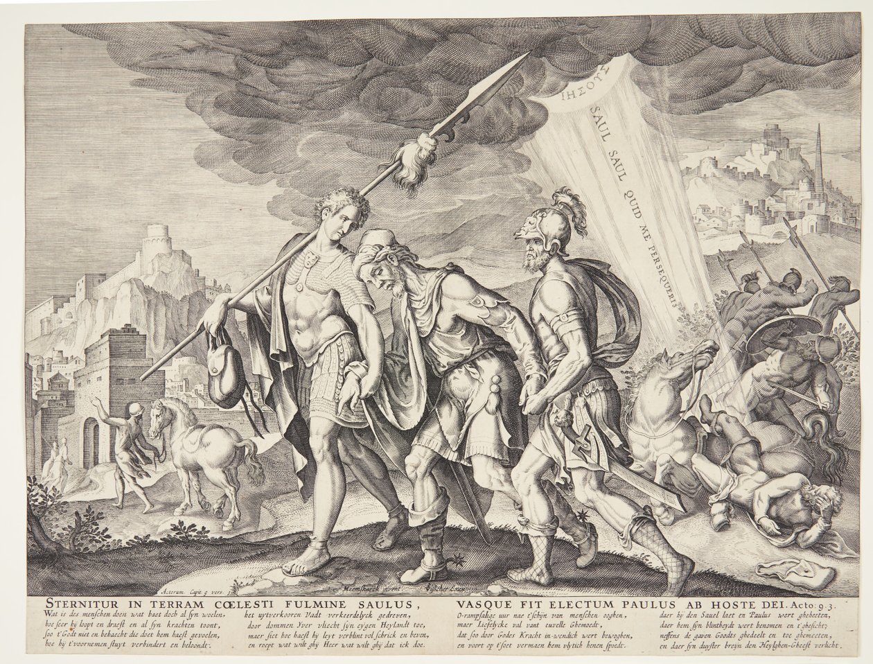 The Blind Saul Led to Damascus by Ubekendt efter Philips Galle efter forlæg af Maarten van Heemskerck