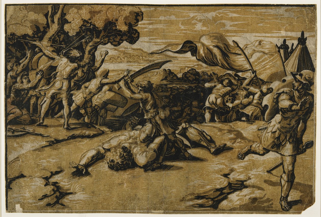 David Slaying Goliath, c. 1518 by Ugo da Carpi