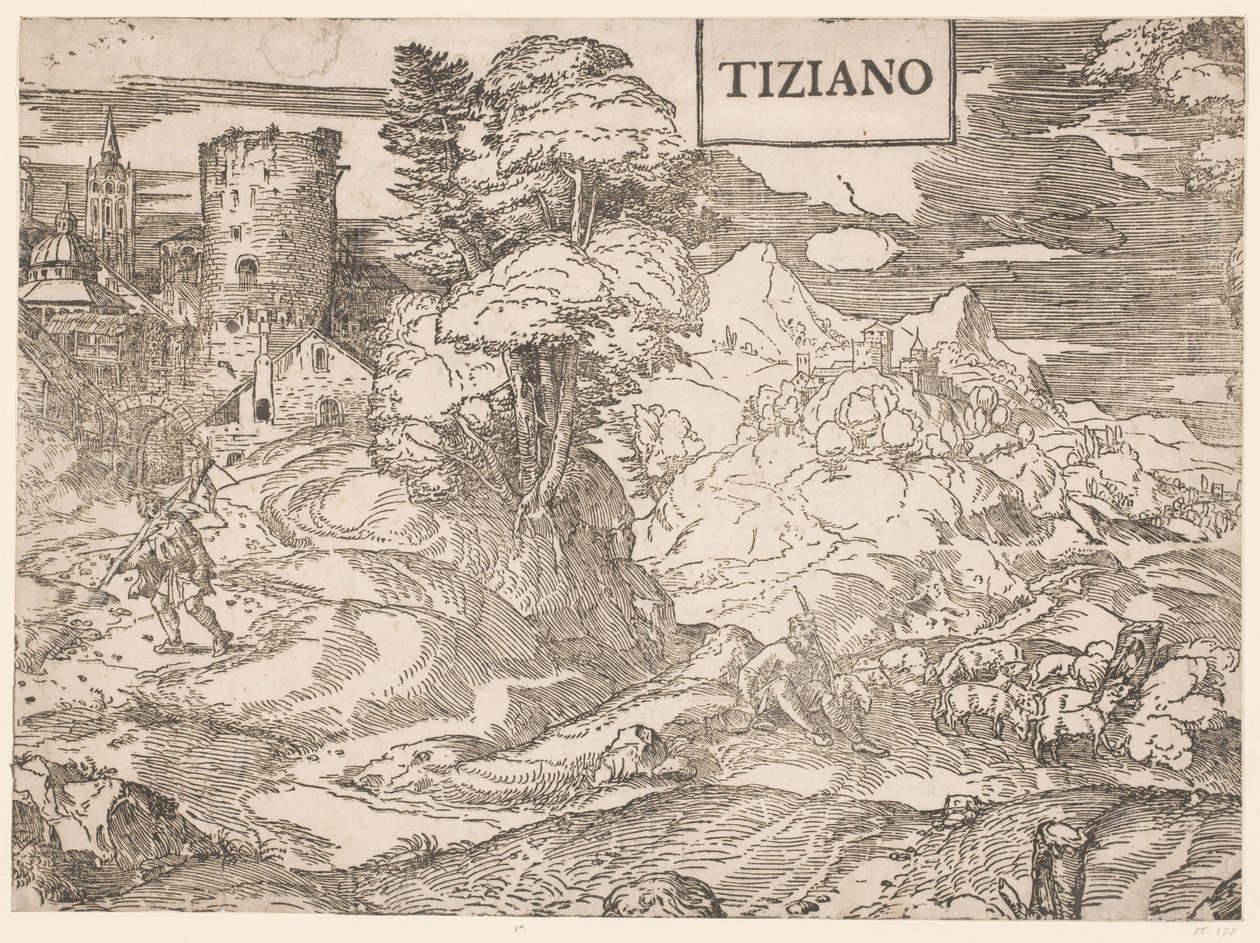 Landscape with a Shepherd by Ugo da Carpi