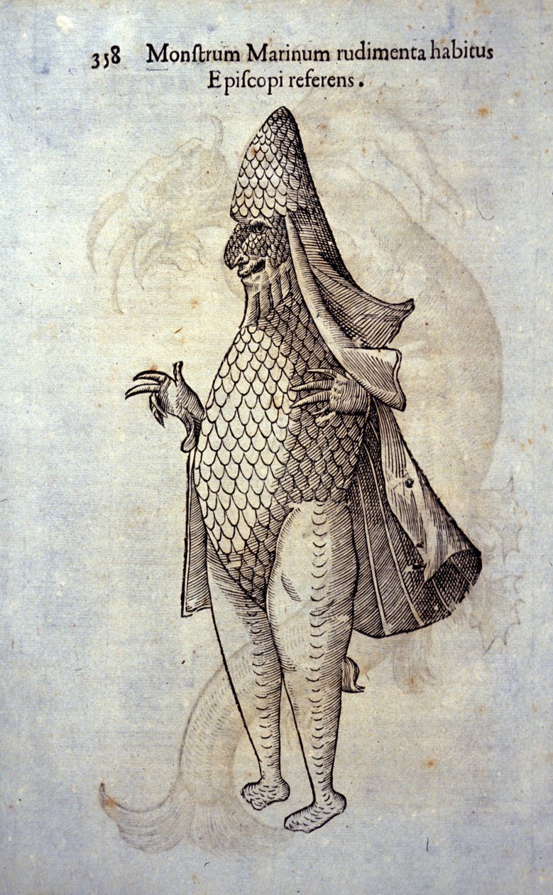 The Sea Eveque, Imaginary Fish and Marine Monster by Ulisse Aldrovandi, 