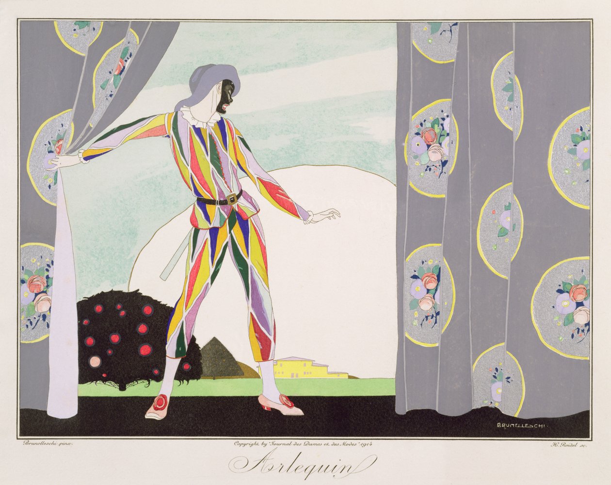 Arlequin, from the 'Masks and Characters of Italian Theatre' edition of ...