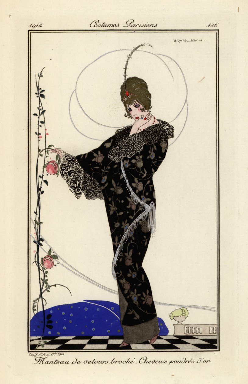 Woman in Embroidered Velvet Coat, Powdered Golden Hair by Umberto Brunelleschi