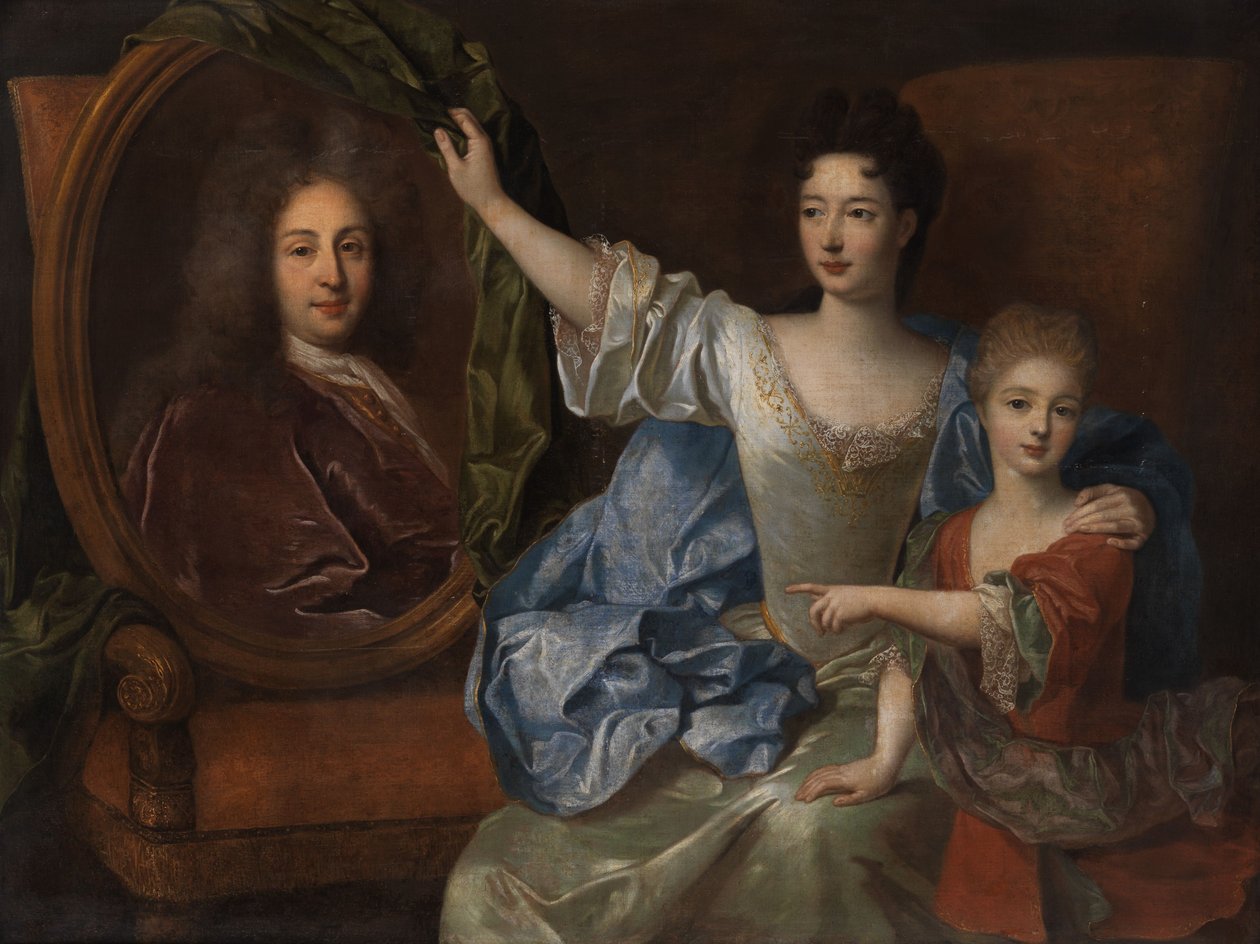 Mother and Child beside the Portrait of the Father by Unbekannt Unbekannt