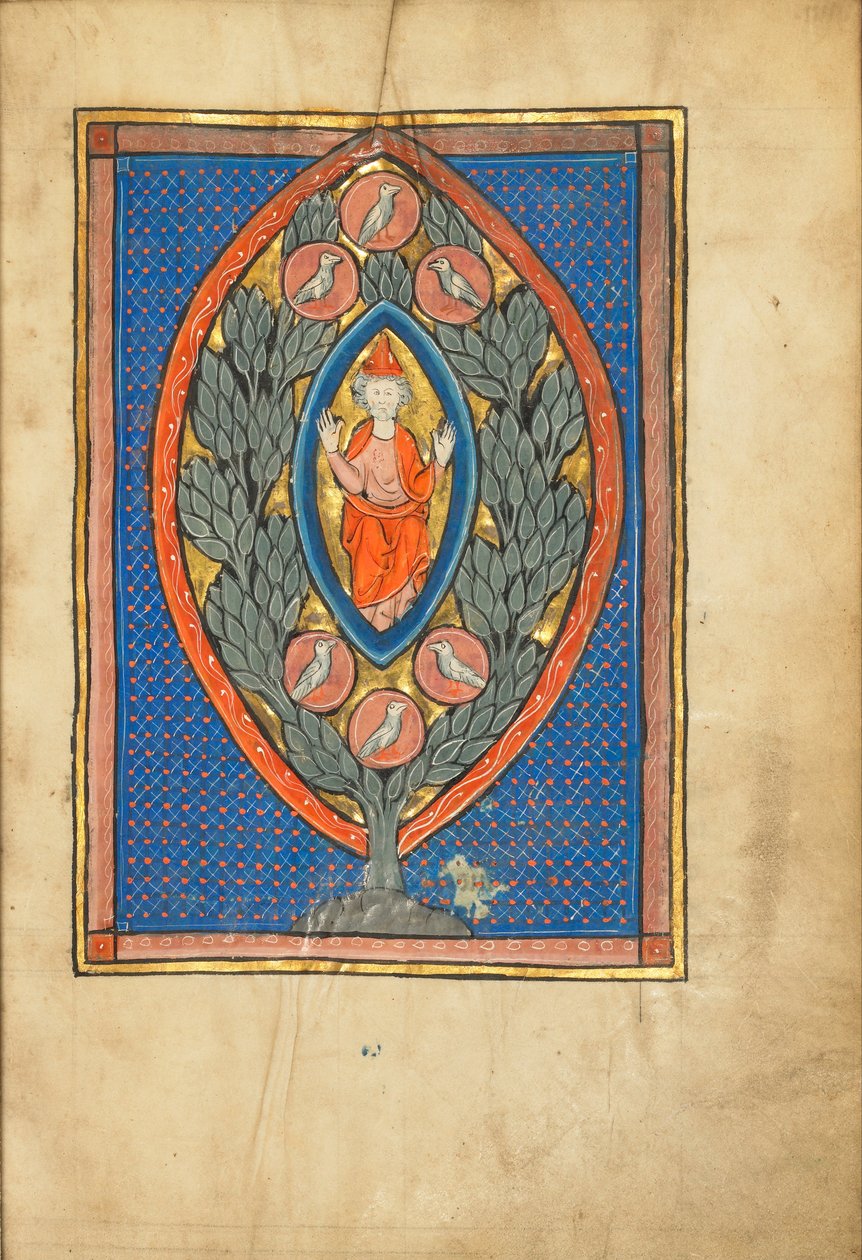 A Man Enthroned within a Mandorla in a Tree by Unbekannt Unbekannt