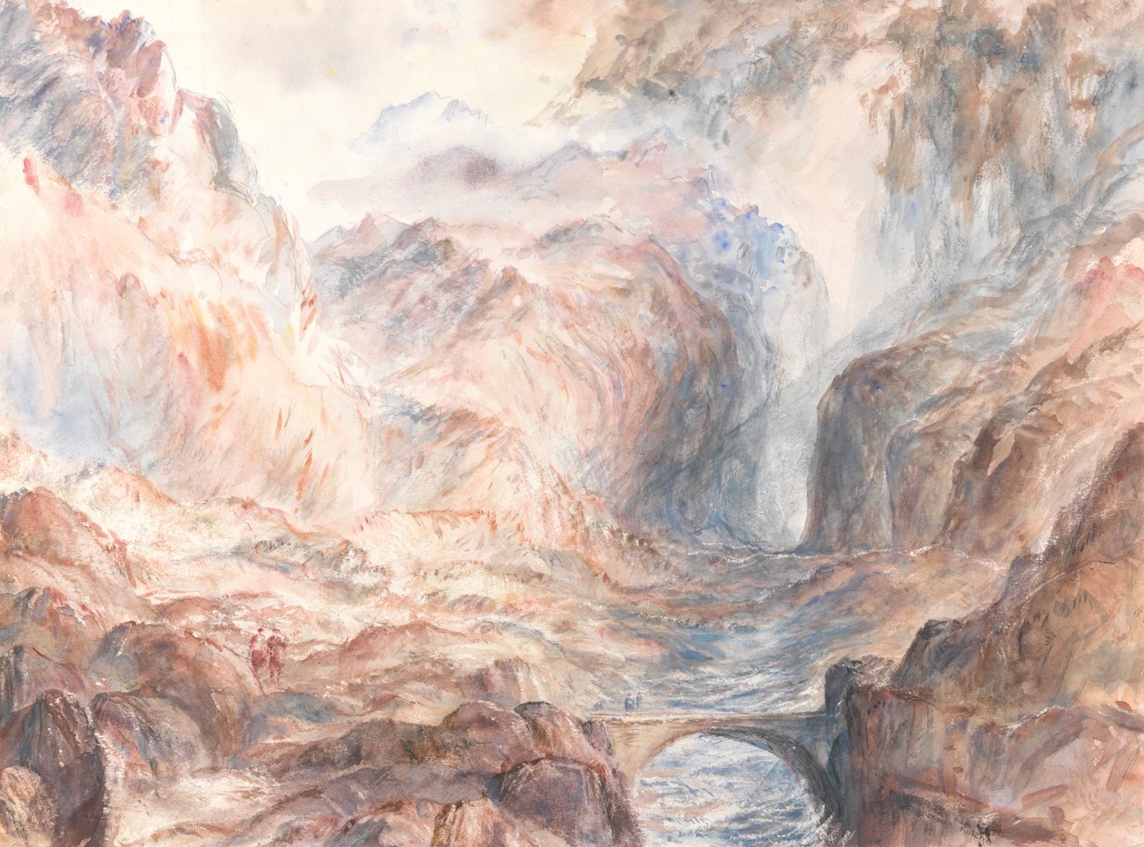 Alpine Landscape with Figures and Bridge by Unbekannt Unbekannt