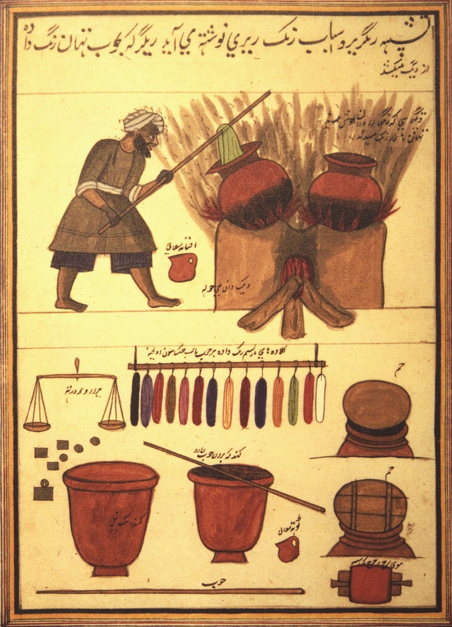 An Arab dyer dyeing cloth and the tools of his trade by Unbekannt Unbekannt