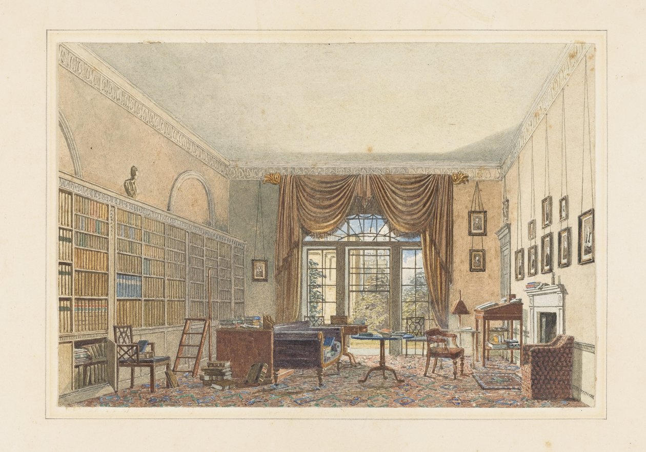 Interior of a Library by Unbekannt Unbekannt