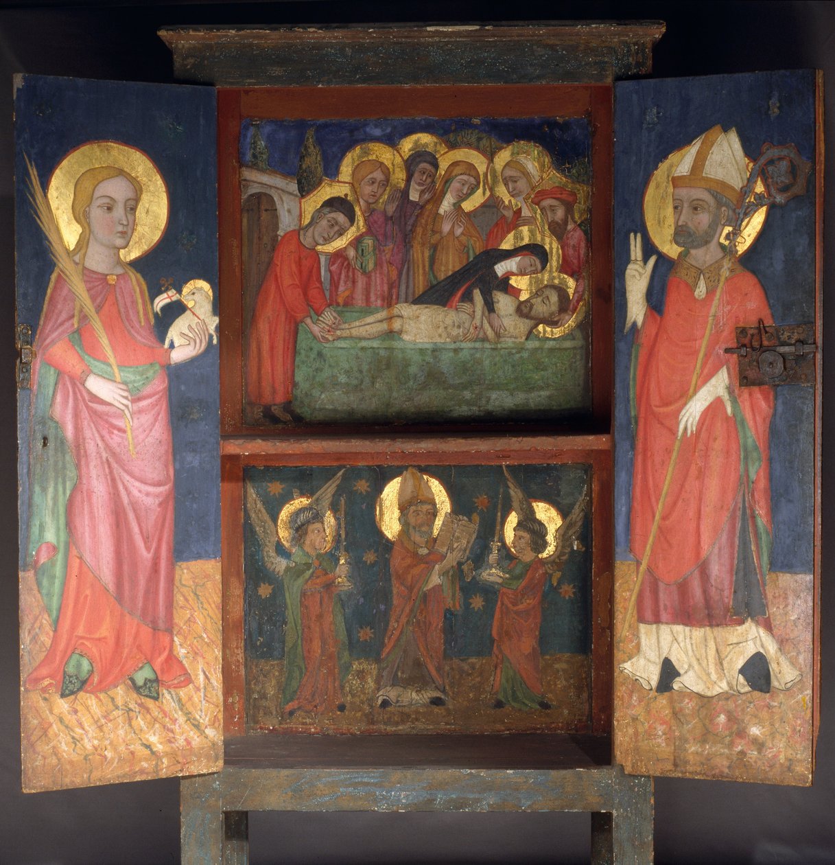 Liturgical cabinet with the Holy Burial, Saint Agnes and a Bishop Saint by Unbekannt Unbekannt