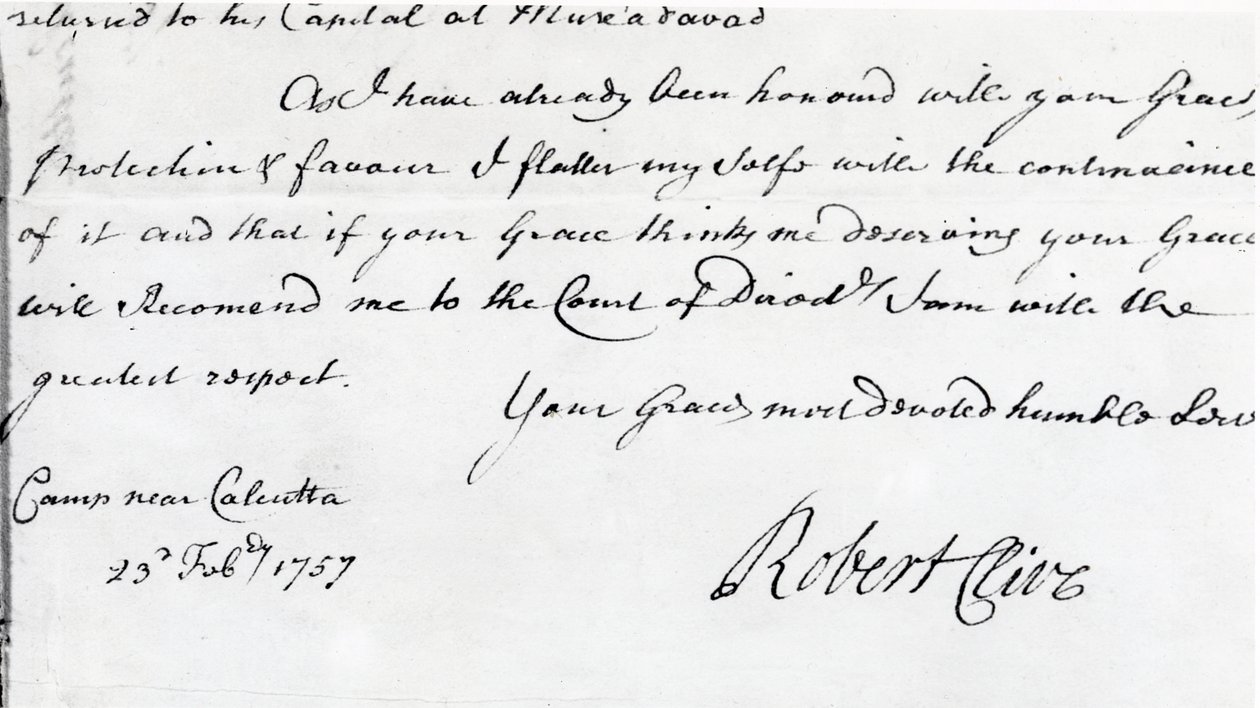 Signature of Robert Clive, 1757 by Unbekannt Unbekannt