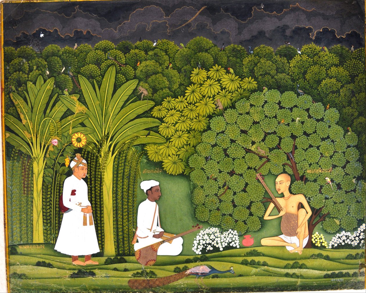 Swami Haridasa with Tansen and Akbar at Vrindavana by Unbekannt Unbekannt