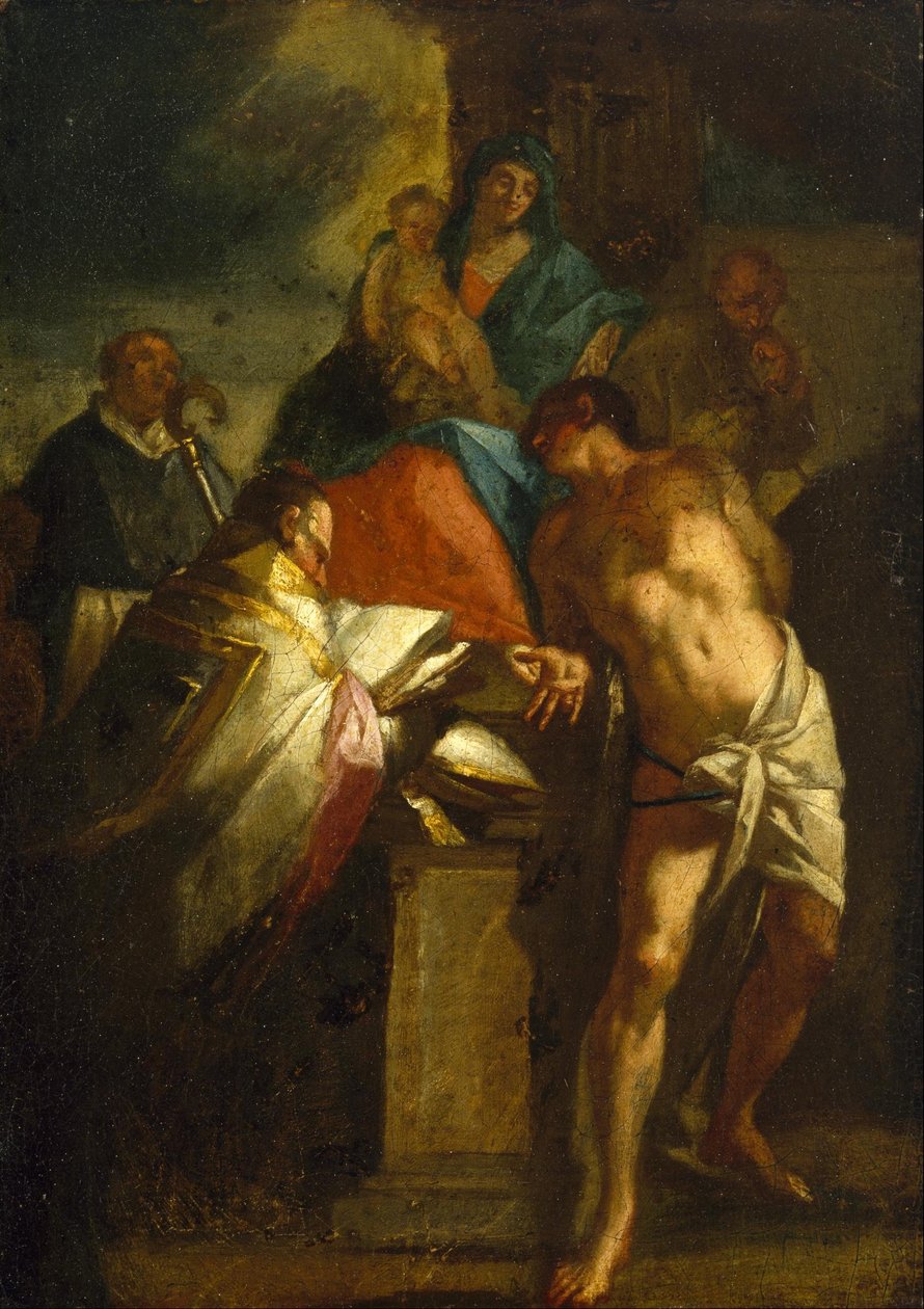 Virgin and Child with Saint Sebastian and a Bishop Saint by Unbekannt Unbekannt