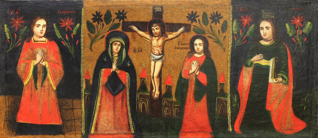 Saint Stephan; Crucifix with the Standing Virgin and John the Divine; Saint Varvara by Unbekannt Unbekannt