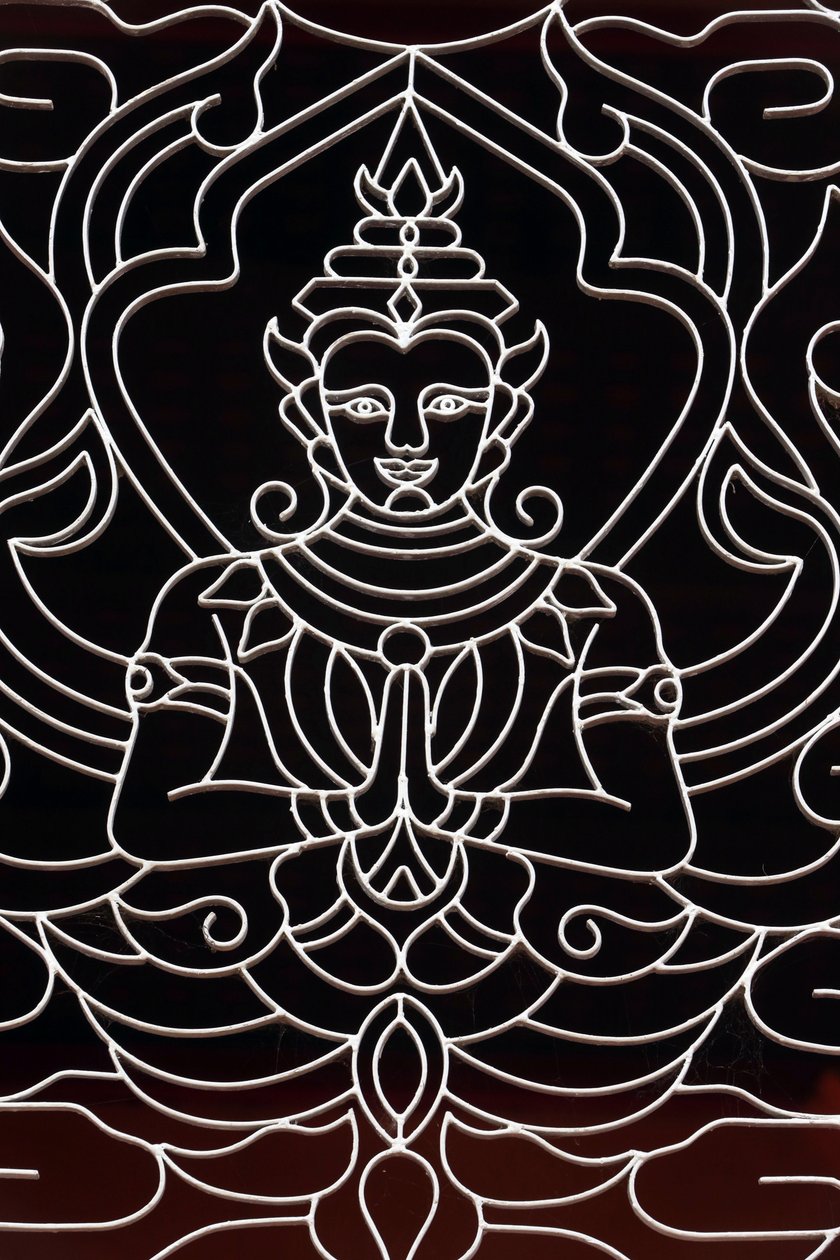 Wat Ong Teu Buddhist temple. A Goddess decorates a window, Vientiane, Laos by Unbekannt