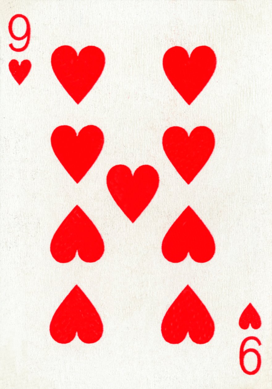 9 of Hearts from a deck of Goodall & Son Ltd. playing cards by Unbekannt