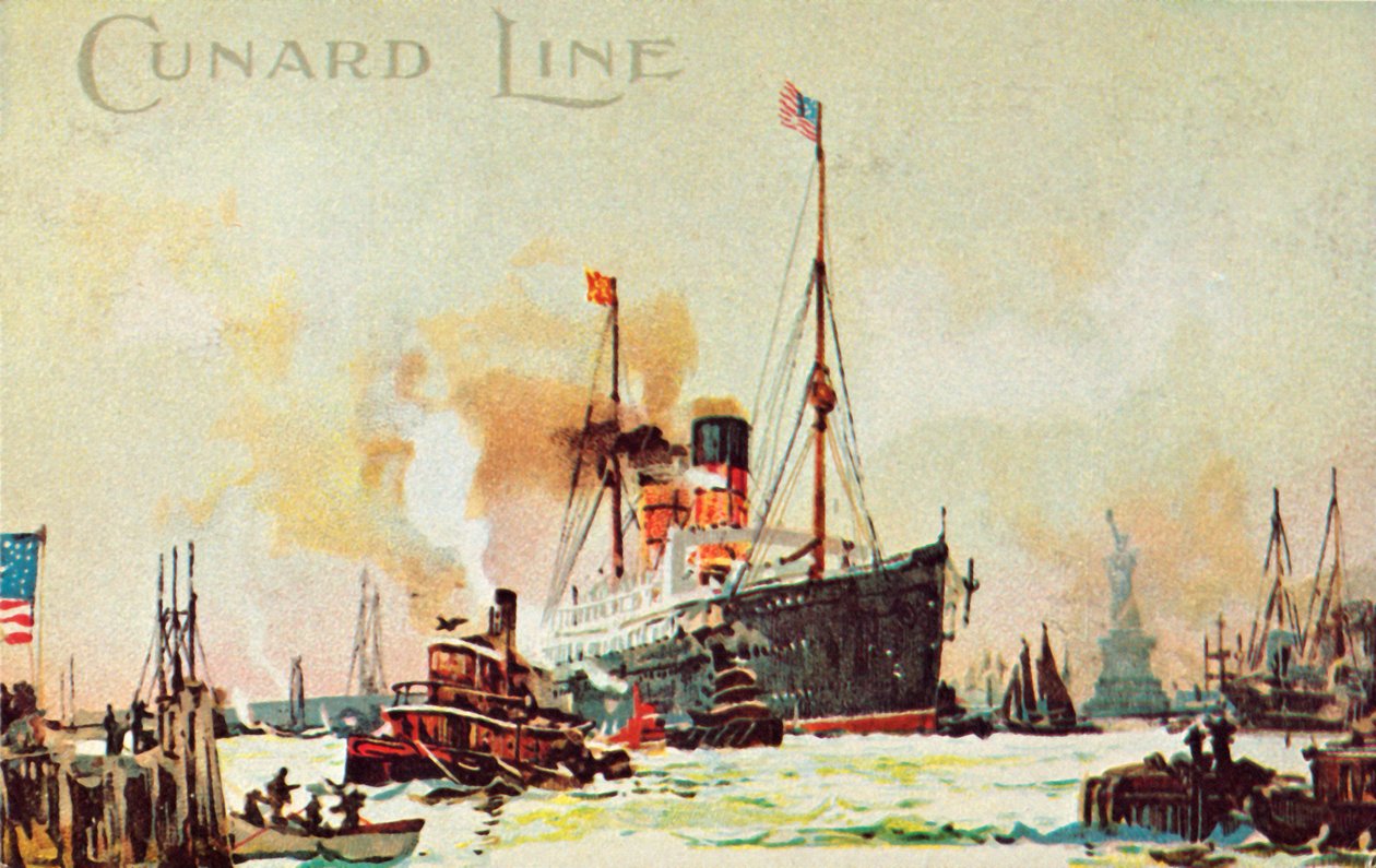 A Cunard ocean liner enters the North River, New York City, USA by Unbekannt
