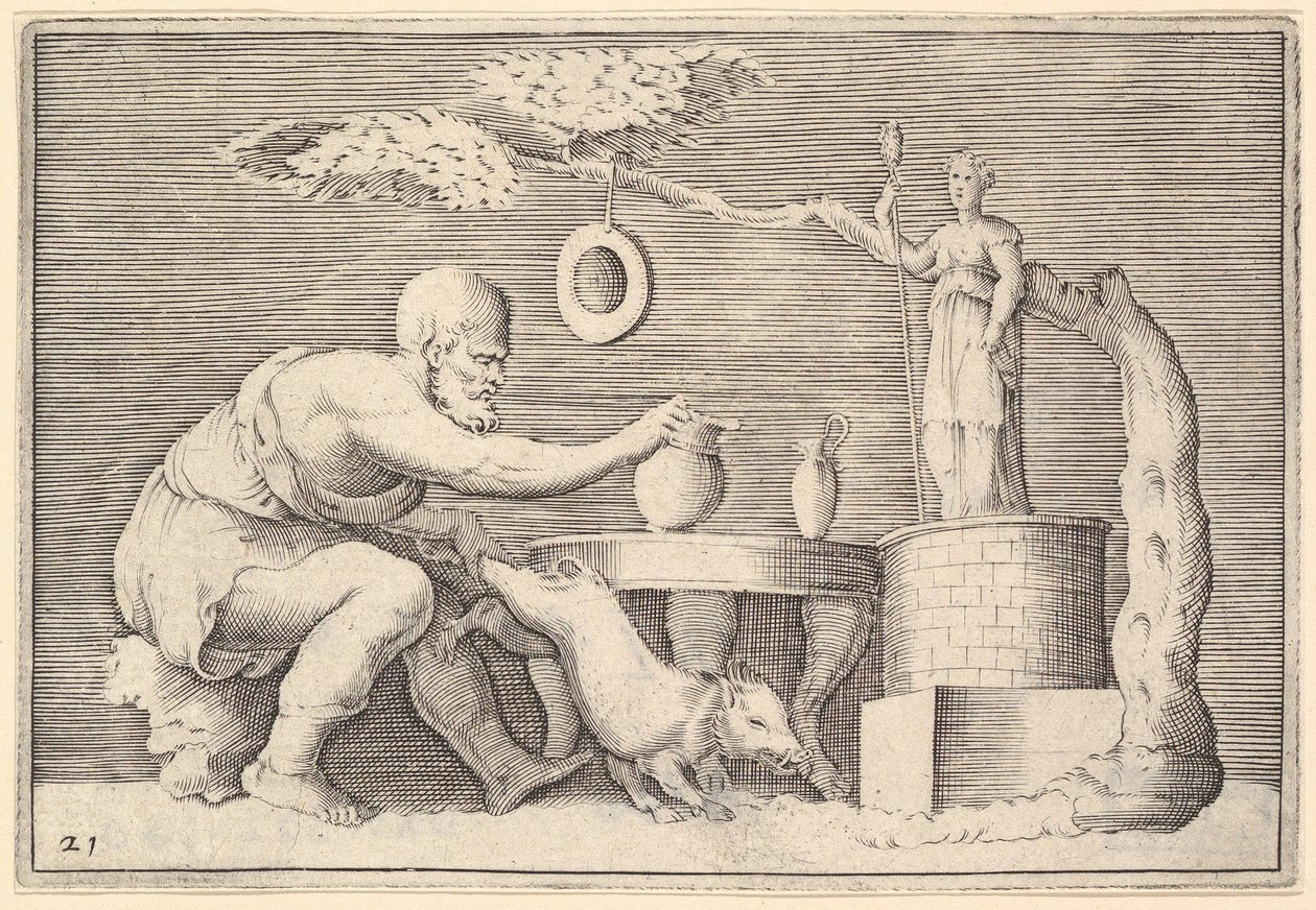 A Faun or Satyr Preparing a Pig for Sacrifice by Unbekannt
