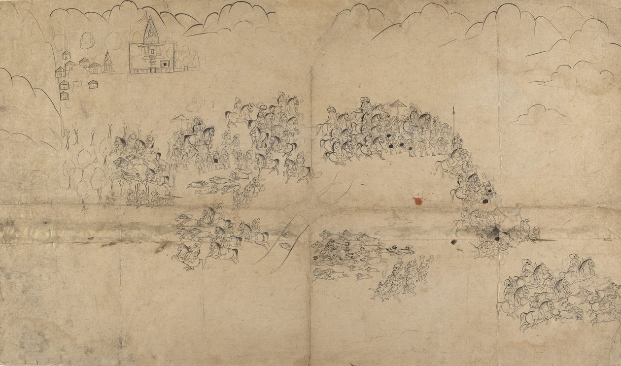A Maharana and His Retinue Hunting Boar, early 18th century by Unbekannt