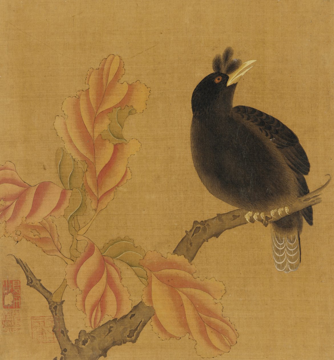 A Blackbird on a Branch, Autumn Leaves by Unbekannt