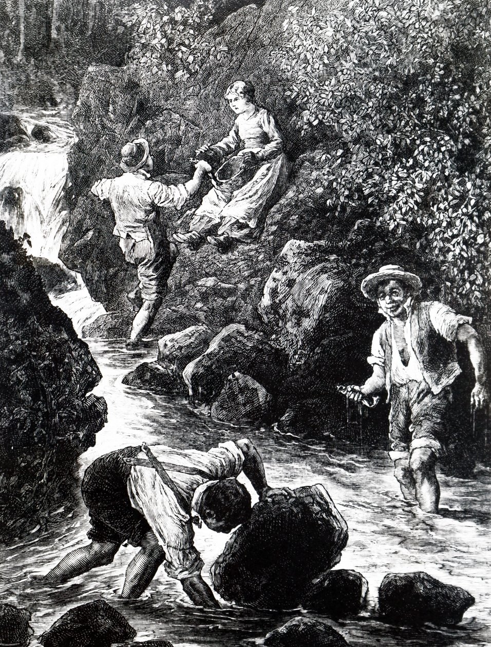A group of young people fishing by Unbekannt