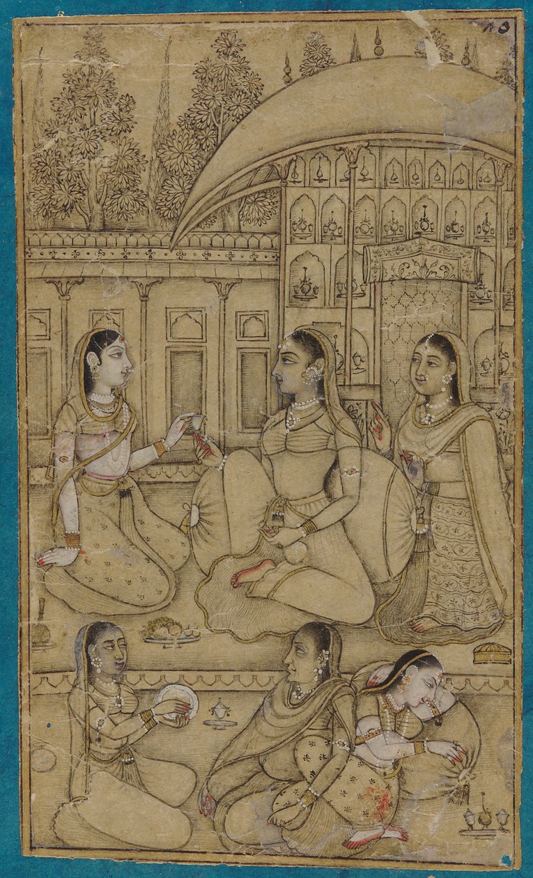 A Lady and Attendants Seated in a Courtyard by Unbekannt