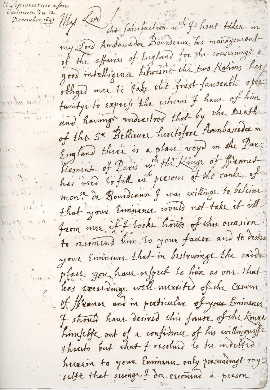 A Letter by Oliver Cromwell to Cardinal Mazarin by Unbekannt
