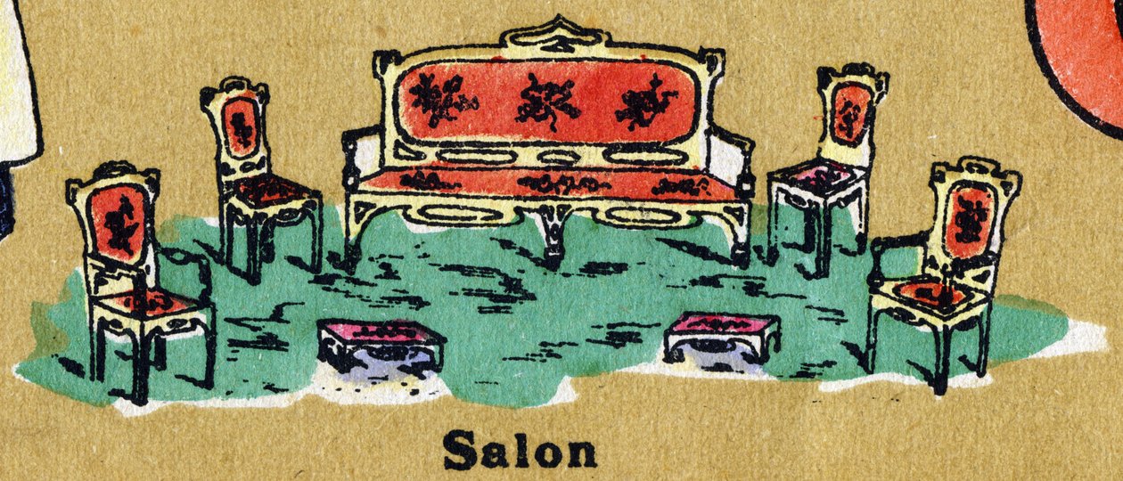 A Living Room with Armchair, Chairs and Footrest. Illustrated Alphabet. Imageries Reunited in Jarville-Nancy, Beginning of the 20th Century by Unbekannt