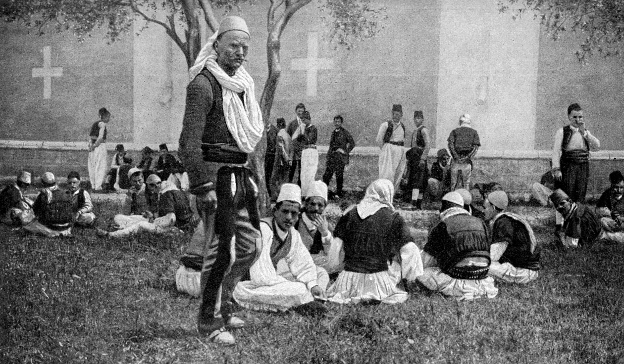A Meeting of Mirdite Mountaineers and Their Town Kinsmen Outside a Scutari Cathedral, Turkey, 1922 by Unbekannt
