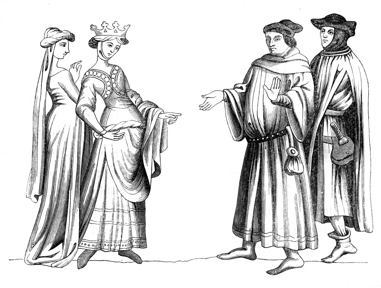 A Noblewoman, Servant and Member of the Bourgeoisie, 14th century 1849 by Unbekannt