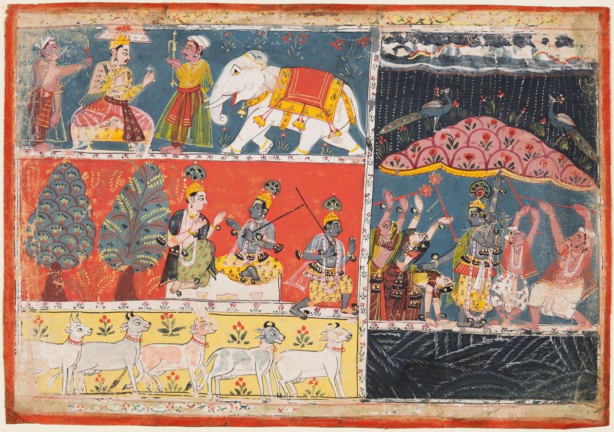 A Page from the Bhagavata Purana: Indra Sends a Torrent of Rain, Krishna Lifts Mt. Govardhana by Unbekannt