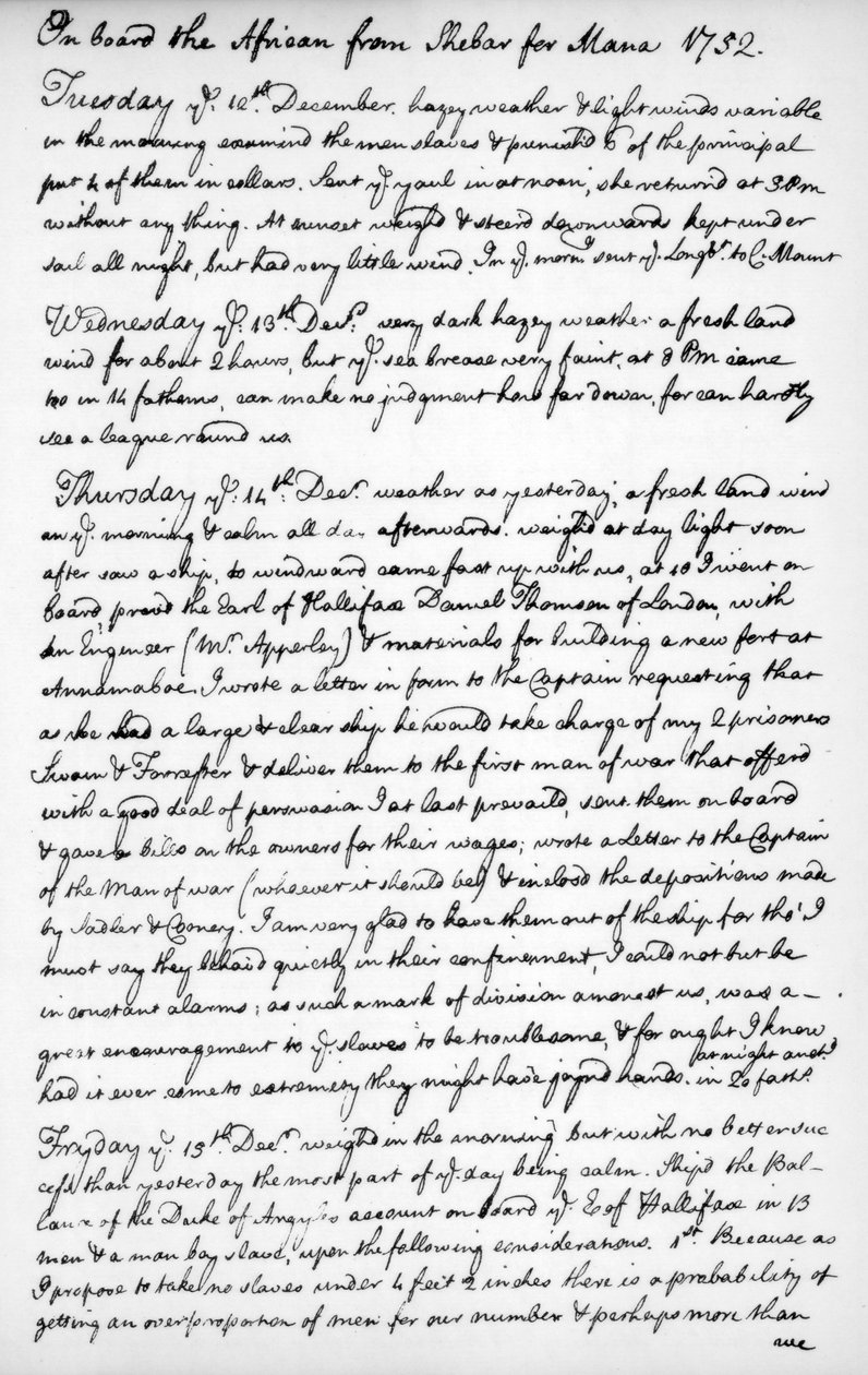 A Page from the Journal of John Newton, 1750-1754 by Unbekannt