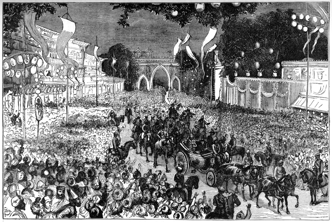 A procession to celebrate the Prince of Wales birthday, Bombay, India, 19th century by Unbekannt