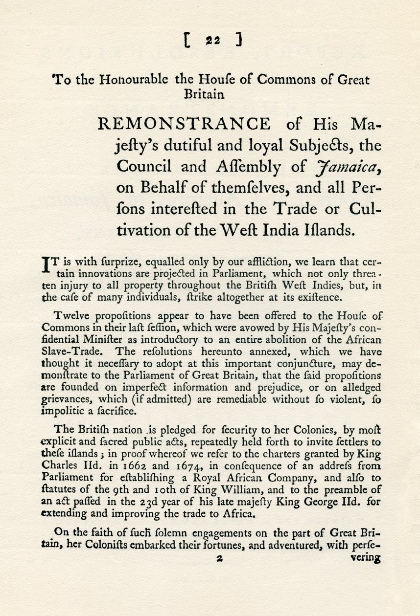 A remonstration of the subject of the slave trade by Unbekannt