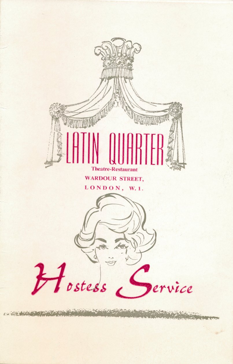 A tariff card for The Latin Quarter nightclub in London