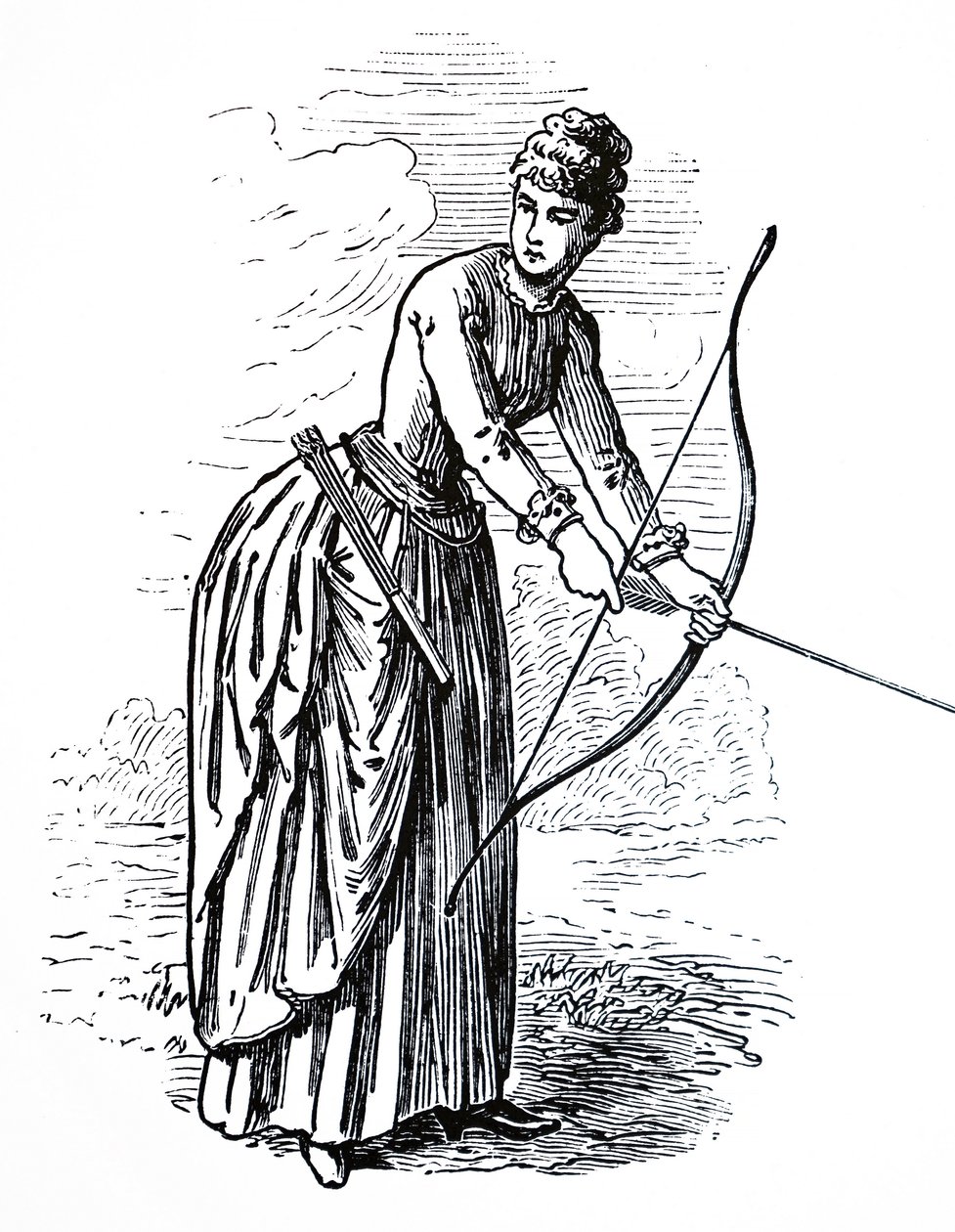 A young lady practising her archery skills by Unbekannt