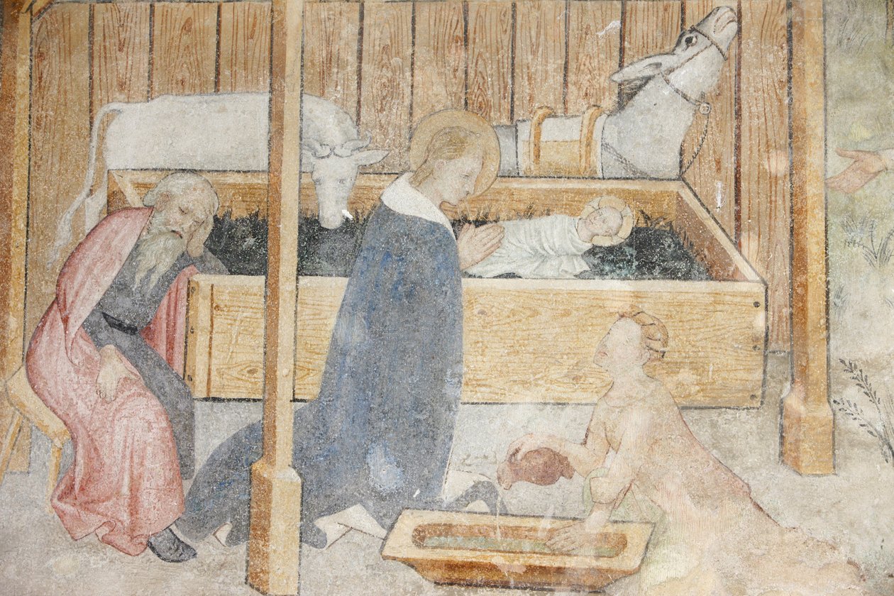Abondance Abbey Church fresco: Nativity Scene, Abondance, France by Unbekannt