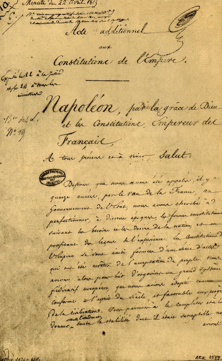 Additional Act to the Constitutions of the Empire, 22 April 1815 by Unbekannt