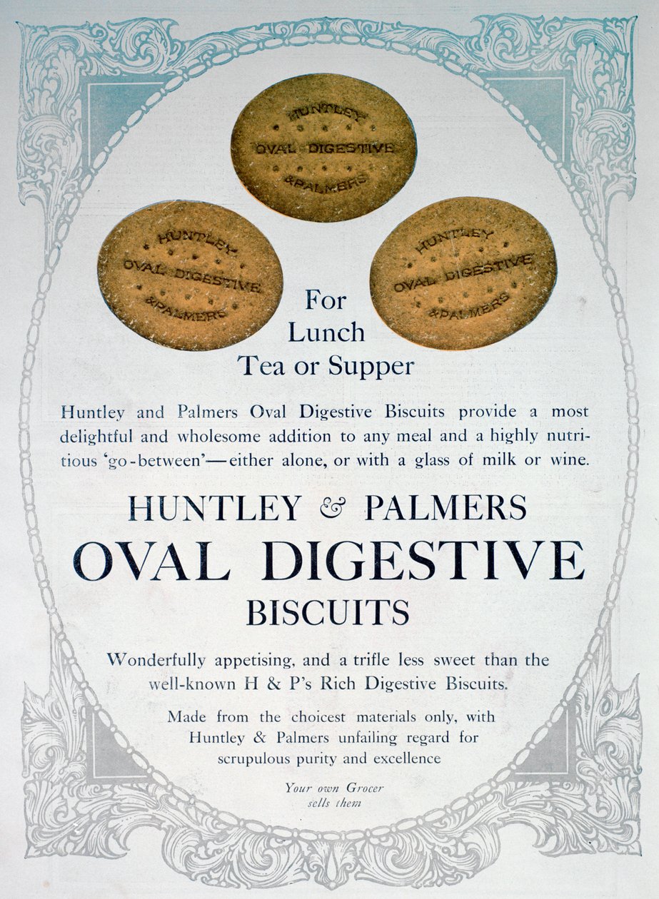 Advert for Huntley and Palmers Oval Digestive Biscuits, 1909 by Unbekannt