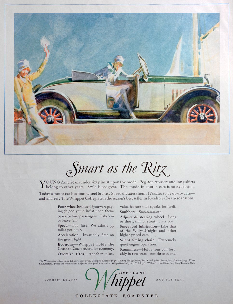 Advert for the Overland Whippet Collegiate Roadster Car by Unbekannt