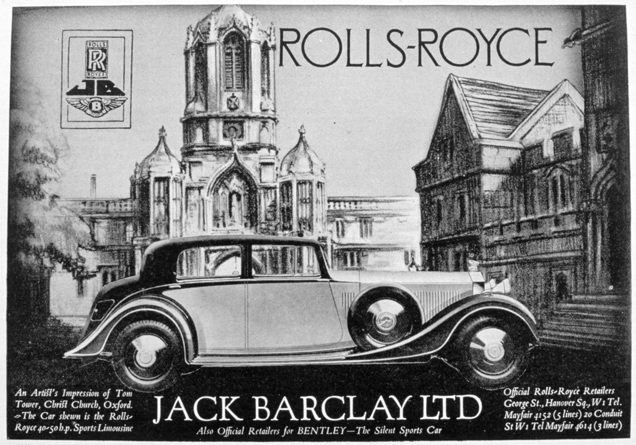 Advertisement for Jack Barclay Ltd, Rolls-Royce and Bentley dealers, 1935 by Unbekannt